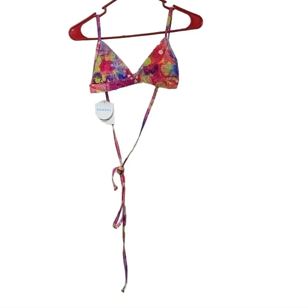 Kulani Kinis Sherbet Triangle Bikini Top Hot Pink Tie Dye Medium NWT Swimsuit